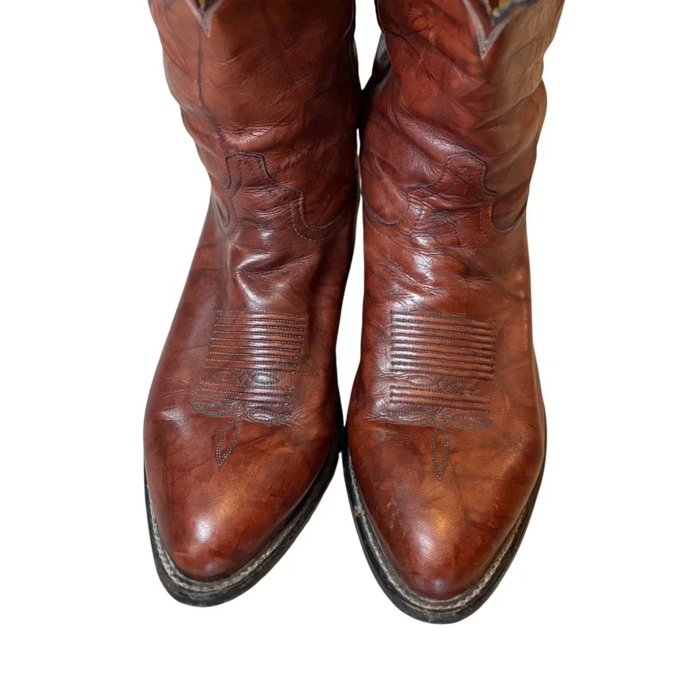 Vintage Tony Lama Cowboy Boots Mens 11 4E Brown Leather Western Made USA